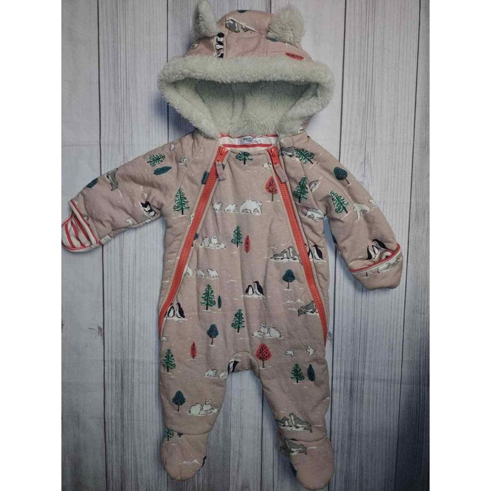 Baby Boden Pink Animal & Tree Print Fleece-Lined One-Piece Bodysuit